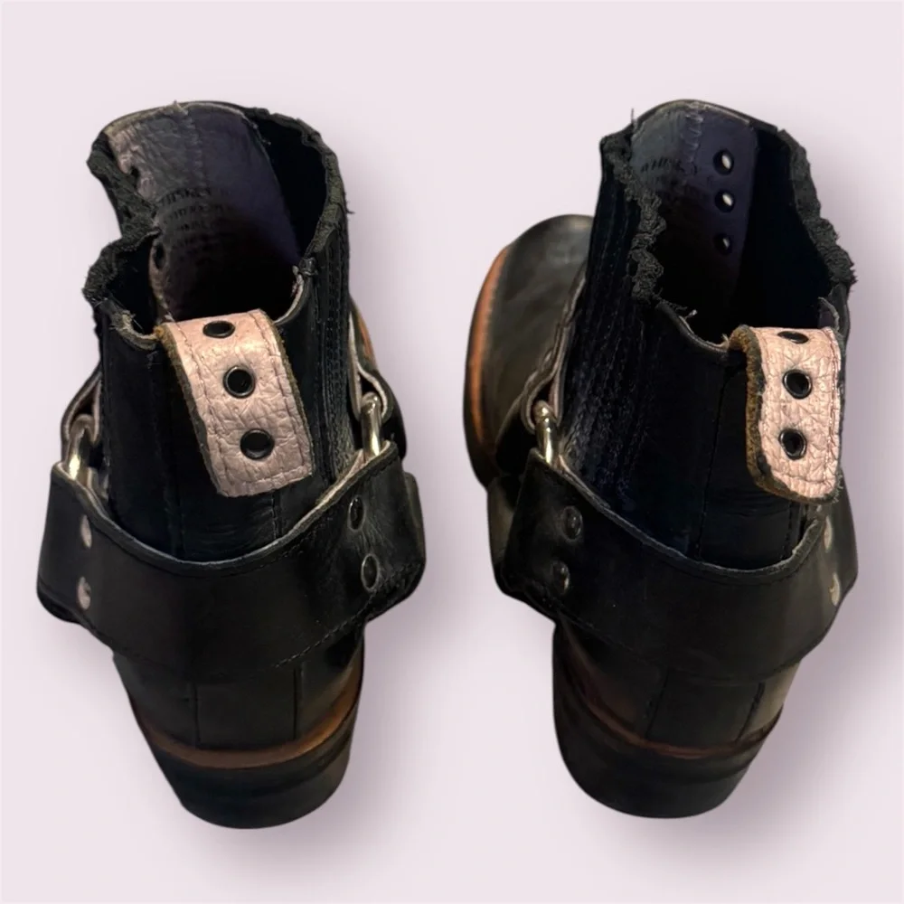 Freebird | Whiskey Black Leather Harness Ankle Boots Moto Size 6 - Picture 9 of 12